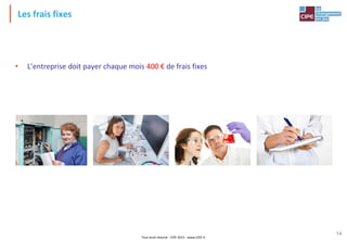 Tout droit réservé - CIPE 2015 - www.CIPE.fr
14
Les frais fixes
• L’entreprise doit payer chaque mois 400 € de frais fixes
 