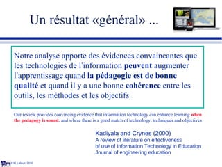 Un résultat «général» ... © M. Lebrun, 2010 Kadiyala and Crynes (2000) A review of literature on effectiveness  of use of ...