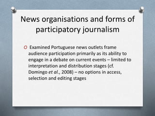 Portuguese news organisations and online audience participation