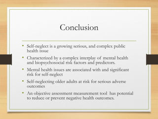 Mental Health & Well Being of Older People : Self Neglect | PDF