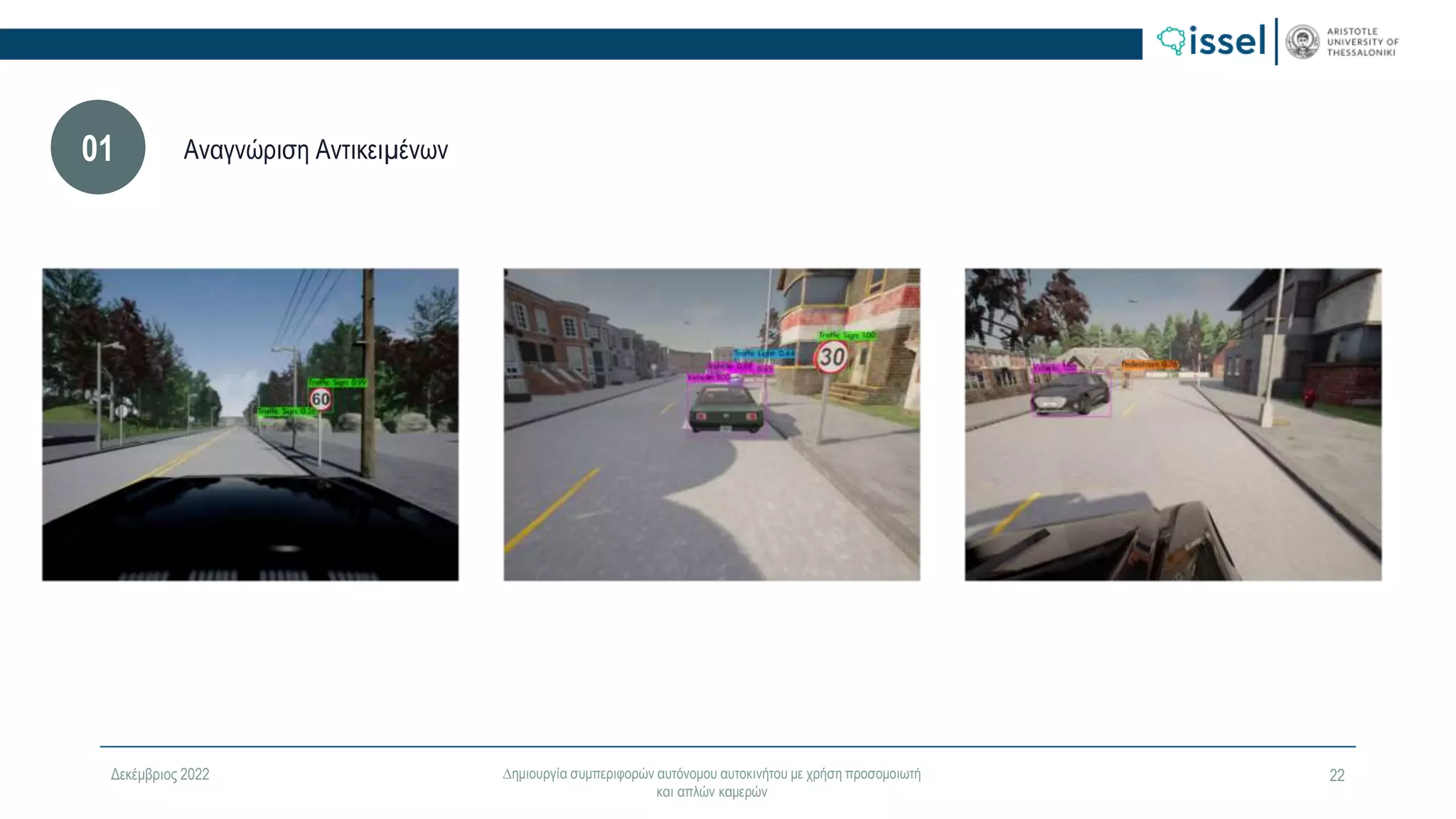 Δεκέμβριος 2022 ∆ημιουργία συμπεριφορών αυτόνομου αυτοκινήτου με χρήση προσομοιωτή
και απλών καμερών
22
01 Αναγνώριση Αντικειµένων
 