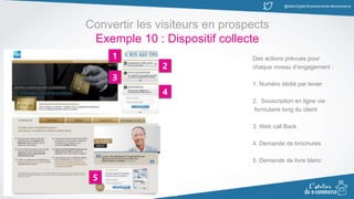@MatinDigital #cantinenantes #ecommerce
Convertir les visiteurs en prospects
Exemple 10 : Dispositif collecte
Des actions prévues pour
chaque niveau d’engagement :
1. Numéro dédié par levier
2. Souscription en ligne via
formulaire long du client
3. Web call Back
4. Demande de brochures
5. Demande de livre blanc
2
3
4
1
5
 
