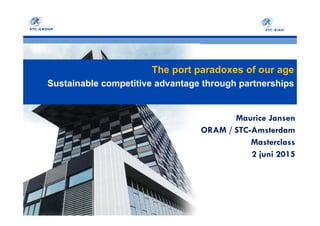 The port paradoxes of our age
Sustainable competitive advantage through partnerships
Maurice Jansen
ORAM / STC-Amsterdam
Masterclass
2 juni 2015
 