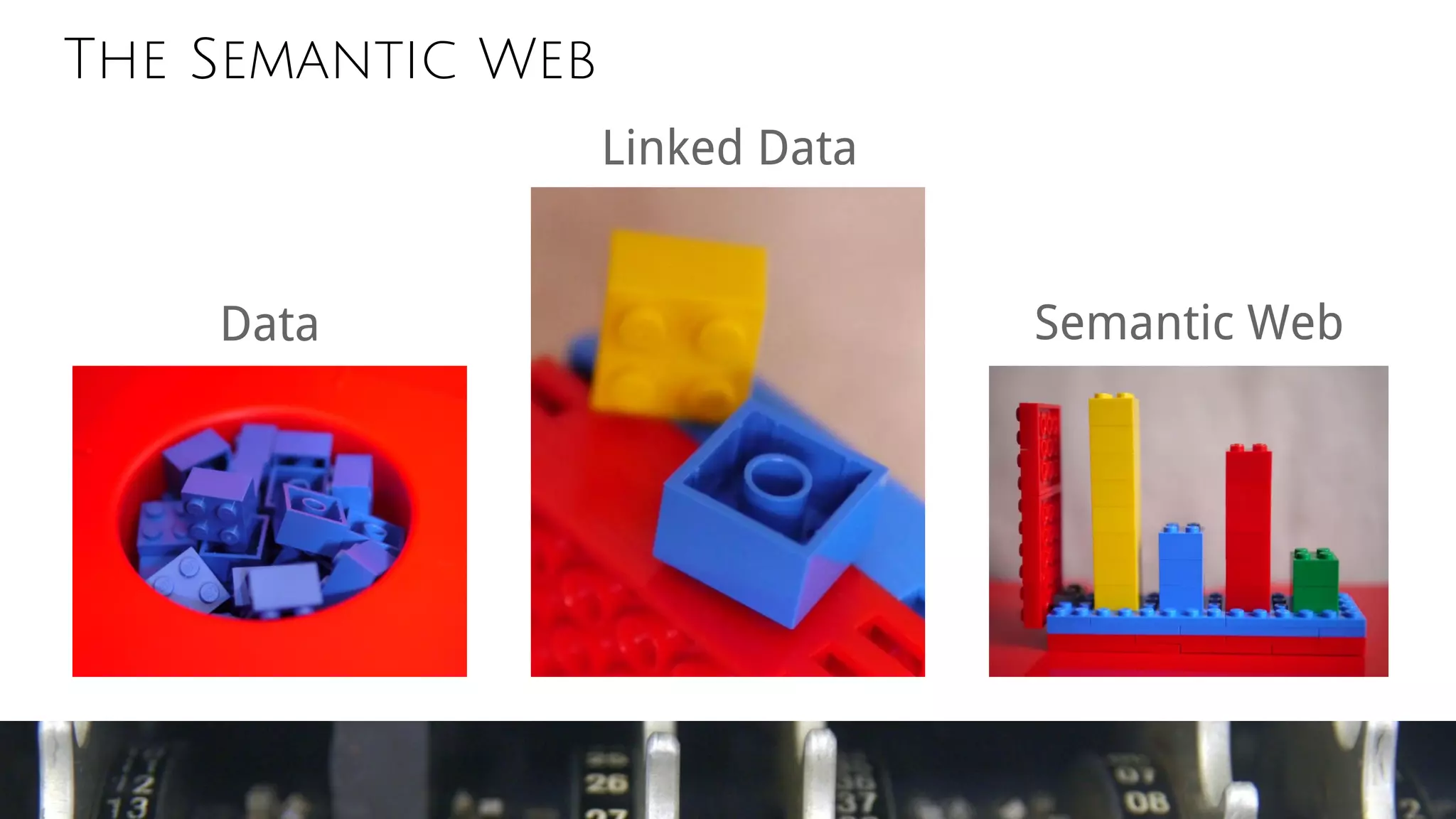 The Semantic Web
Data
Linked Data
Semantic Web
 