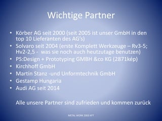 Wichtige Partner
• Körber AG seit 2000 (seit 2005 ist unser GmbH in den
top 10 Lieferanten des AG’s)
• Solvaro seit 2004 (...