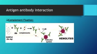 Antigen antibody interaction
Complement Fixation:
 