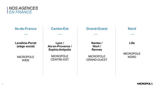 NOS AGENCES
EN FRANCE
6
Ile-de-France
Levallois-Perret
(siège social)
MICROPOLE
WIDE
G
r
a
n
d
-
O
u
e
s
t
N
a
n
t
e
s
–
N
i
o
r
t
-
R
e
n
n
e
s
M
I
C
R
O
P
O
L
E
G
r
a
n
d
-
O
u
e
s
t
X
X
c
o
ll
a
b
o
r
a
t
e
u
r
s
G
r
a
n
d
-
O
u
e
s
t
N
a
n
t
e
s
–
N
i
o
r
t
-
R
e
n
n
e
s
M
I
C
R
O
P
O
L
E
G
r
a
n
d
-
O
u
e
s
t
X
X
c
o
ll
a
b
o
r
a
t
e
u
r
s
G
r
a
n
d
-
O
u
e
s
t
N
a
n
t
e
s
–
N
i
o
r
t
-
R
e
n
n
e
s
M
I
C
R
O
P
O
L
E
G
r
a
n
d
-
O
u
e
s
t
X
X
c
o
ll
a
b
o
r
a
t
e
u
r
s
Centre-Est
Lyon /
Aix-en-Provence /
Sophia-Antipolis
MICROPOLE
CENTRE-EST
Grand-Ouest
Nantes /
Niort /
Rennes
MICROPOLE
GRAND-OUEST
Nord
Lille
MICROPOLE
NORD
 