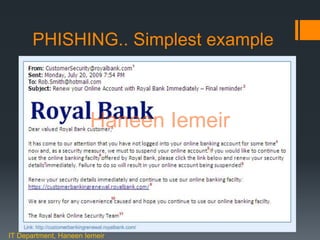 Haneen Iemeir
PHISHING.. Simplest example
IT Department, Haneen Iemeir
Haneen Iemeir
 