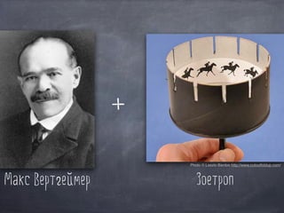 Макс Вертгеймер
+
Зоетроп
Photo © Laszlo Bardos http://www.cutoutfoldup.com/
 