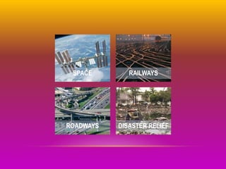 SPACE RAILWAYS
ROADWAYS DISASTER RELIEF
 