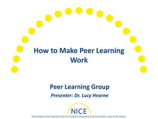 How to Make Peer Learning
Work
Peer Learning Group
Presenter: Dr. Lucy Hearne
 