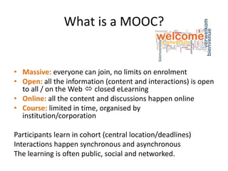 Flipped classroom?
MOOC media first => viewing previously provided online/digital
sources, followed by classroom interactions, and possible hands-on
activity.
Full presentation on Flipped Classroom here.
Picture attribution:
 