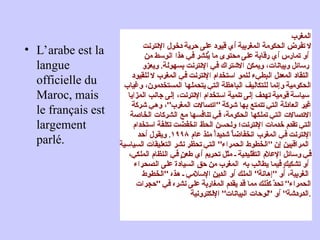 • L’arabe est la
langue
officielle du
Maroc, mais
le français est
largement
parlé.
 