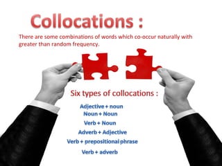 There are some combinations of words which co-occur naturally with
greater than random frequency.
 