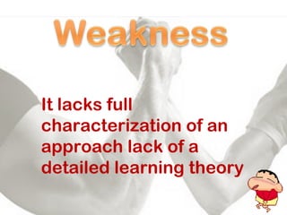 It lacks full
characterization of an
approach lack of a
detailed learning theory
 