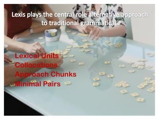 Approach Chunks
Collocations
Lexical Units
Minimal Pairs
 