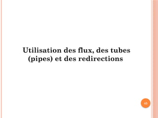 45
Utilisation des flux, des tubes
(pipes) et des redirections
 