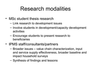 IPMS experiences on research for dairy development: Approaches and lessons  