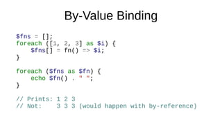 Syntax – Why fn?
array_filter(
$values,
$v => in_array($v, $allowedValues)
);
ECMAScript syntax
 