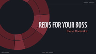 REDIS: Need for speed
@elena_kolevska
Elena Kolevska 1
About Our Company
REDISFORYOURBOSS
Elena Kolevska
 