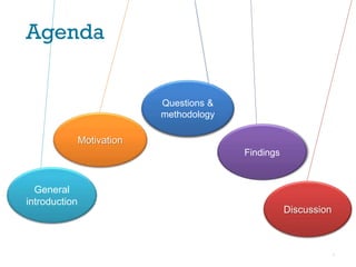 General
introduction
Questions &
methodology
Findings
Discussion
Agenda
2
Motivation
 