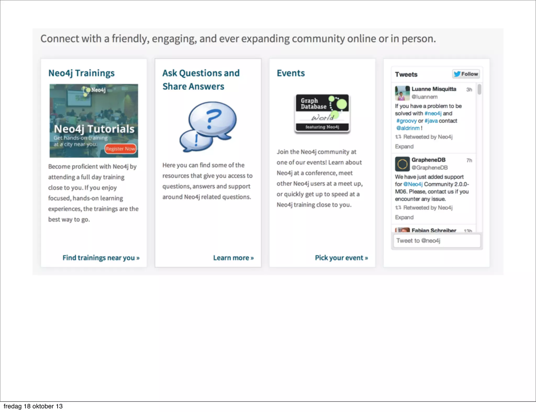A

START a=node(*)
MATCH (a)--(b)
RETURN a, b;

A
A

B
B

fredag 18 oktober 13

B

 