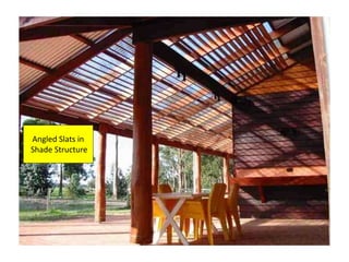Angles slats let
winter sun in
Angled Slats in
Shade Structure
 