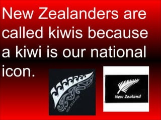 New Zealanders are called kiwis because a kiwi is our national icon. 