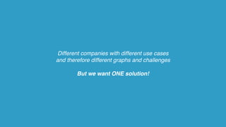 Different companies with different use cases
and therefore different graphs and challenges
But we want ONE solution!
 