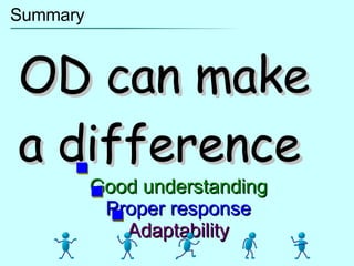 Summary OD can make a difference Good understanding Proper response Adaptability 