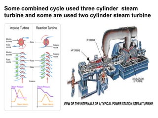 Some combined cycle used three cylinder steam
turbine and some are used two cylinder steam turbine
 