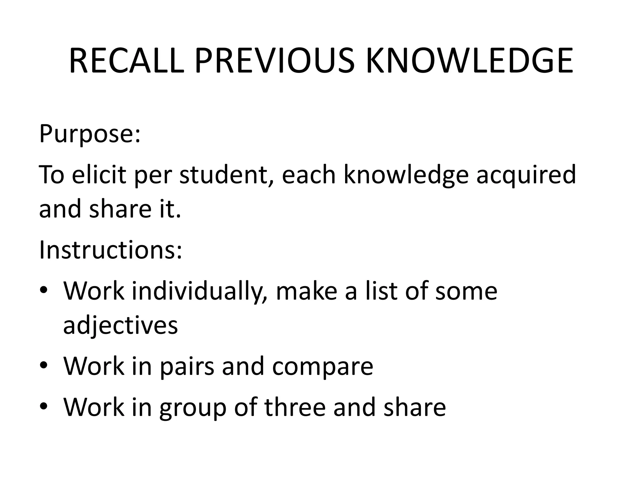 Warm-up activity: To monitor progress