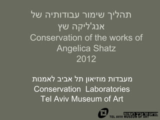 ‫תהליך שימור עבודותיה של‬
      ‫אנג'ליקה שץ‬
Conservation of the works of
     Angelica Shatz
           2012

‫מעבדות מוזיאון תל אביב לאמנות‬
Conservation Laboratories
  Tel Aviv Museum of Art
 