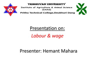 Presentation on:
Labour & wage
Presenter: Hemant Mahara
 