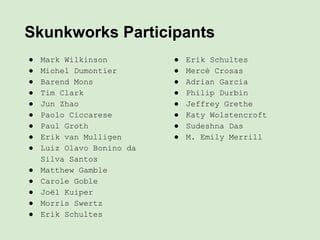 Main features of FAIRPort Platform
● GET GET GET!! We didn’t invent any new technology or API :-) :-)
● All components modular, re-usable, and often will be written by 3rd parties
o → encourages the creation of an ecosystem of these lightweight,
discoverable little data transformers
● All components identified by URL, and can be “cobbled together” in whatever
way a client needs on a particular day (and this can happen automatically!)
● Because everything is identified by a URL, and we only use HTTP GET,
components can be “chained” (e.g. the Projector calls GET on the URL of
another Projector)
→ i.e. I don’t care how the Projector or Accessor work “under the hood”,
it’s all the same GET to me!
 