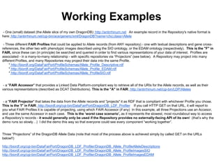 Skunkworks Participants
● Mark Wilkinson
● Michel Dumontier
● Barend Mons
● Tim Clark
● Jun Zhao
● Paolo Ciccarese
● Paul Groth
● Erik van Mulligen
● Luiz Olavo Bonino da
Silva Santos
● Matthew Gamble
● Carole Goble
● Joël Kuiper
● Morris Swertz
● Erik Schultes
● Erik Schultes
● Mercè Crosas
● Adrian Garcia
● Philip Durbin
● Jeffrey Grethe
● Katy Wolstencroft
● Sudeshna Das
● M. Emily Merrill
 