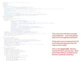 This is NOT intended to be “efficient”!!
However, the alternative is to invent a query API, and then
force all repositories to implement it…
Not Gonna Happen!
This is lightweight, and easy to implement
Trade power for (hopefully) wider adoption...
 