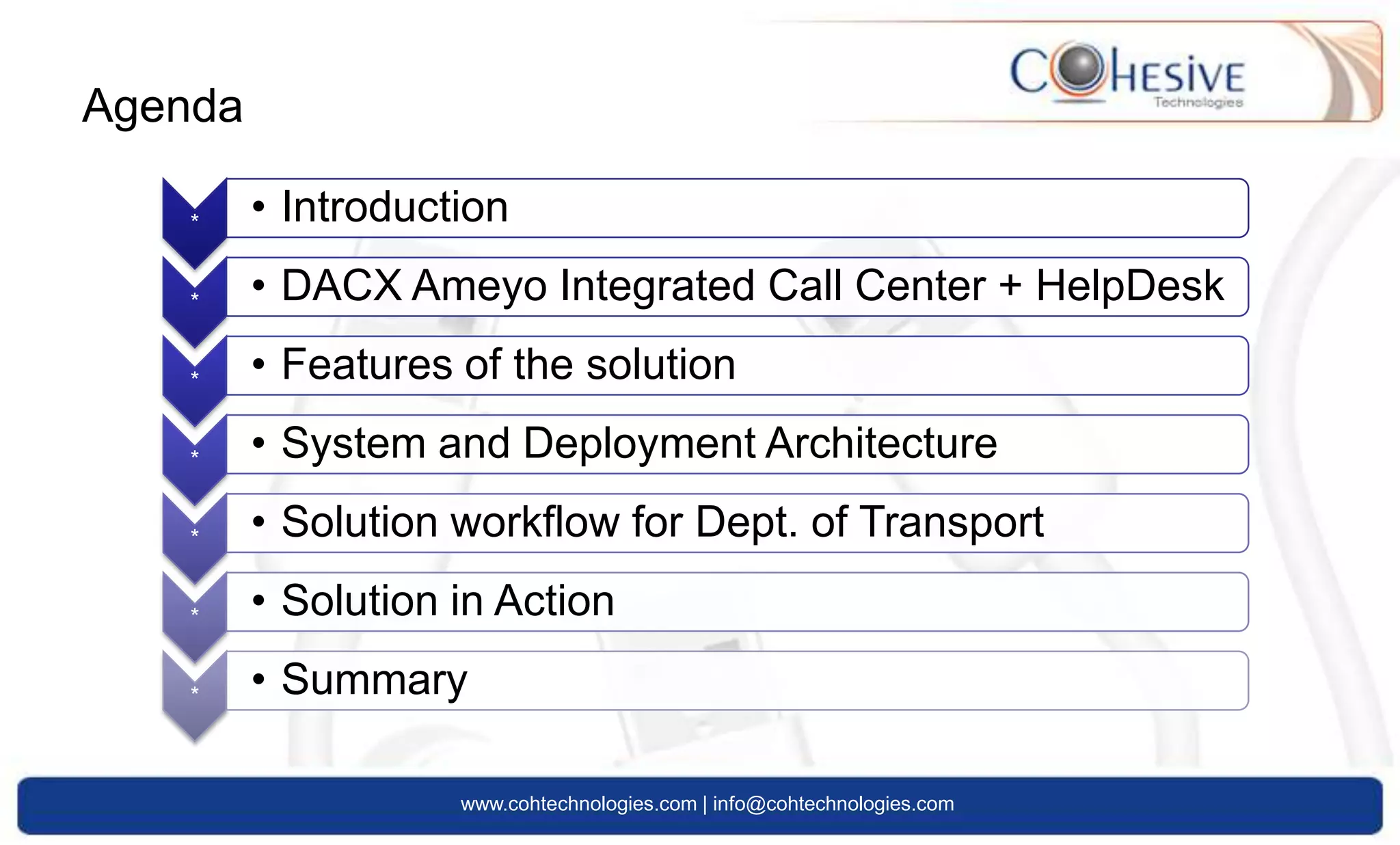 www.cohtechnologies.com | info@cohtechnologies.comAbout usCreators of award-winning solutions for Contact Centers and Enterprises