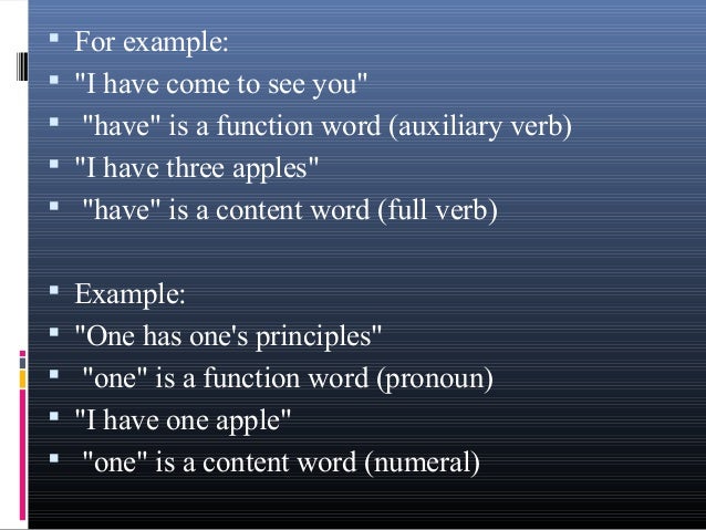 content and function words example word