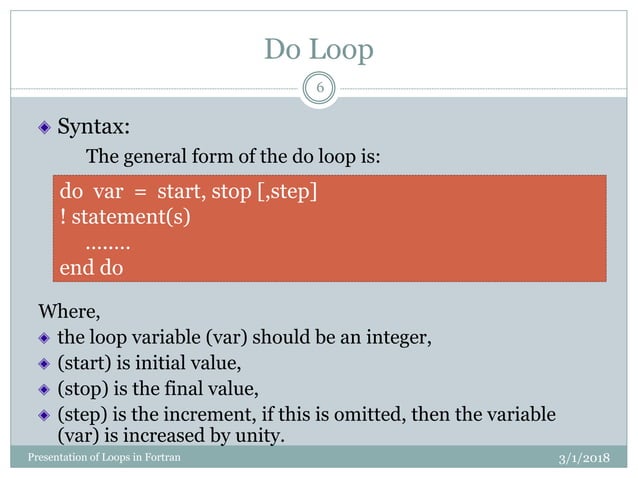 Presentation of loops | PPT image.