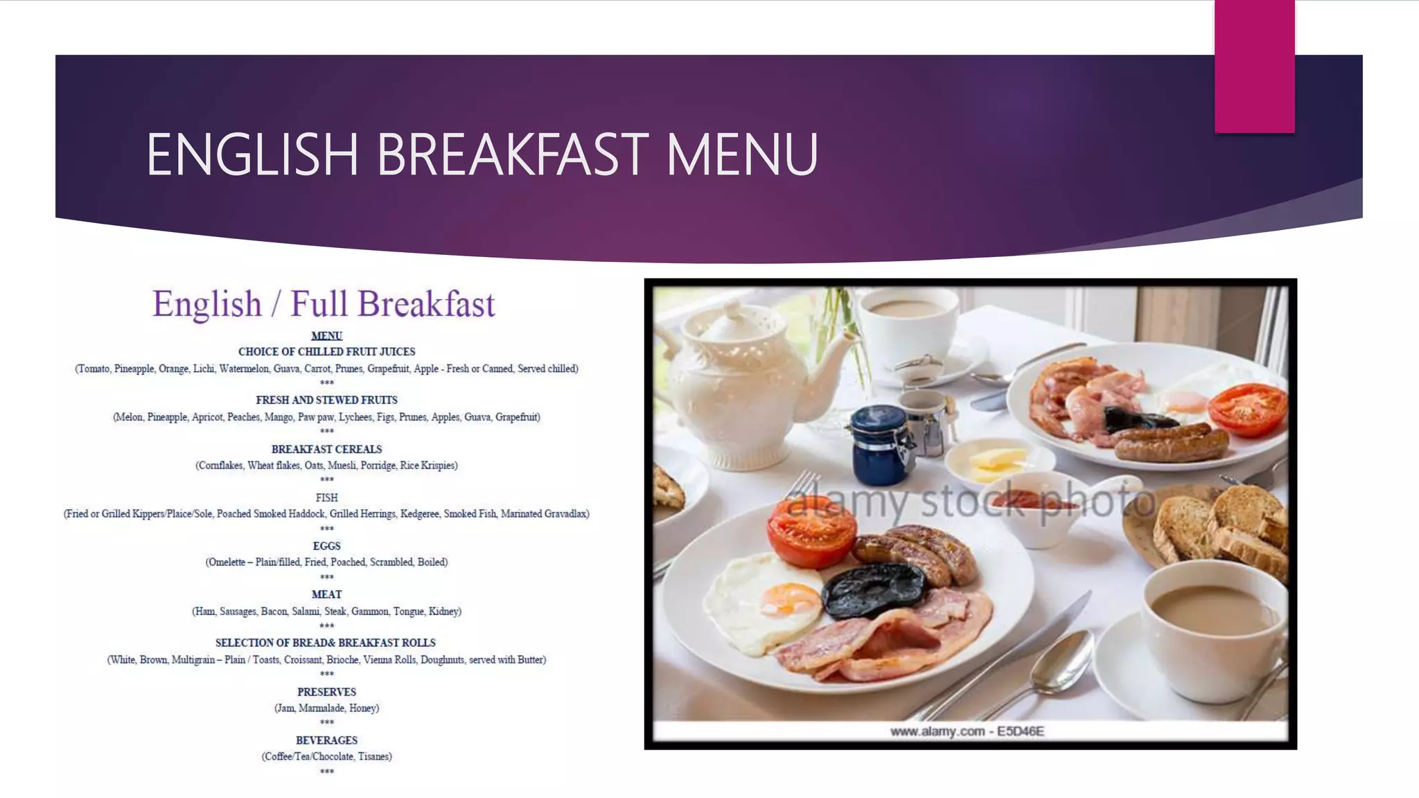 ENGLISH BREAKFAST MENU
 