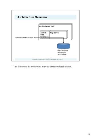 This slide shows the architectural overview of the developed solution.




                                                                         10
 