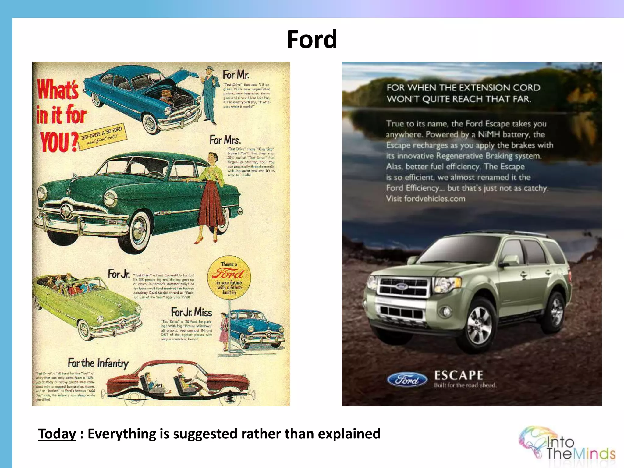 Ford
Today : Everything is suggested rather than explained
 