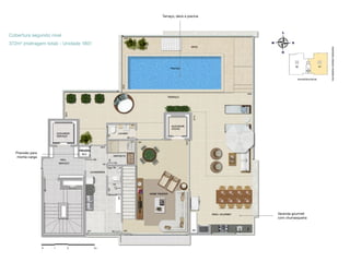 Terraço, deck e piscina

Cobertura segundo nível
372m² (metragem total) - Unidade 1801

Previsão para
monta-carga

Varanda gourmet
com churrasqueira

 
