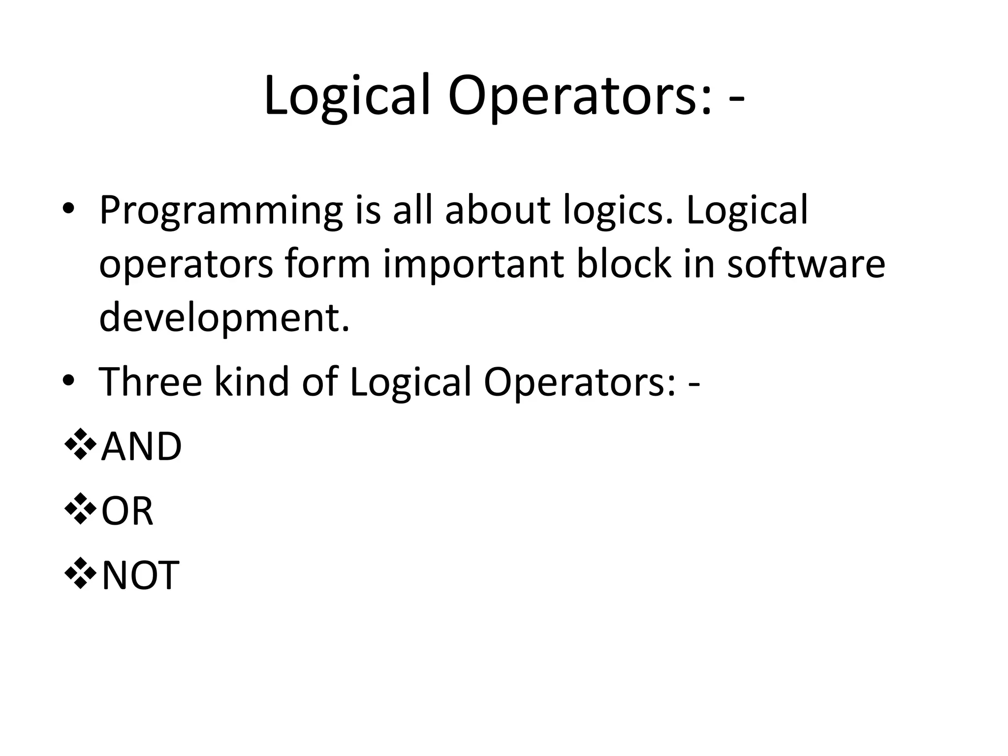 Presentation on Logical Operators | PPTX