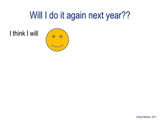 Will I do it again next year??
I think I will




                                          Sheila Webber, 2011
 