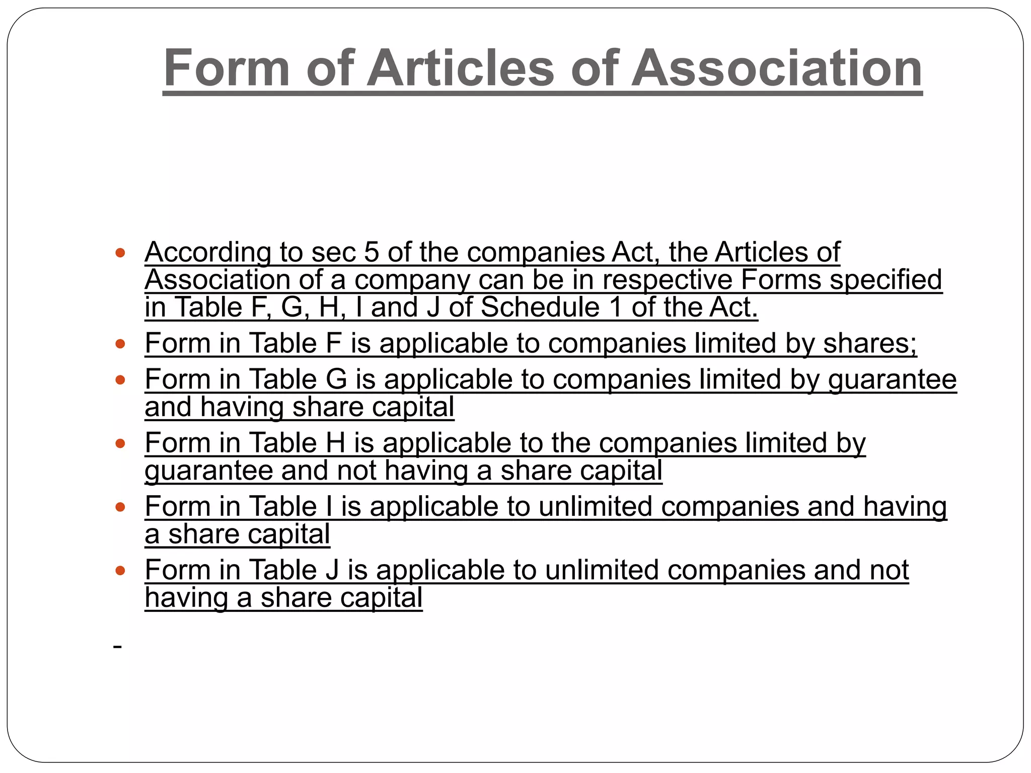 Presentation on Articles of Association | PPTX
