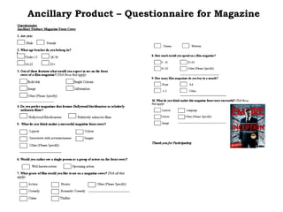 Ancillary Product – Questionnaire for Magazine 