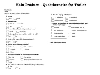 Main Product – Questionnaire for Trailer 