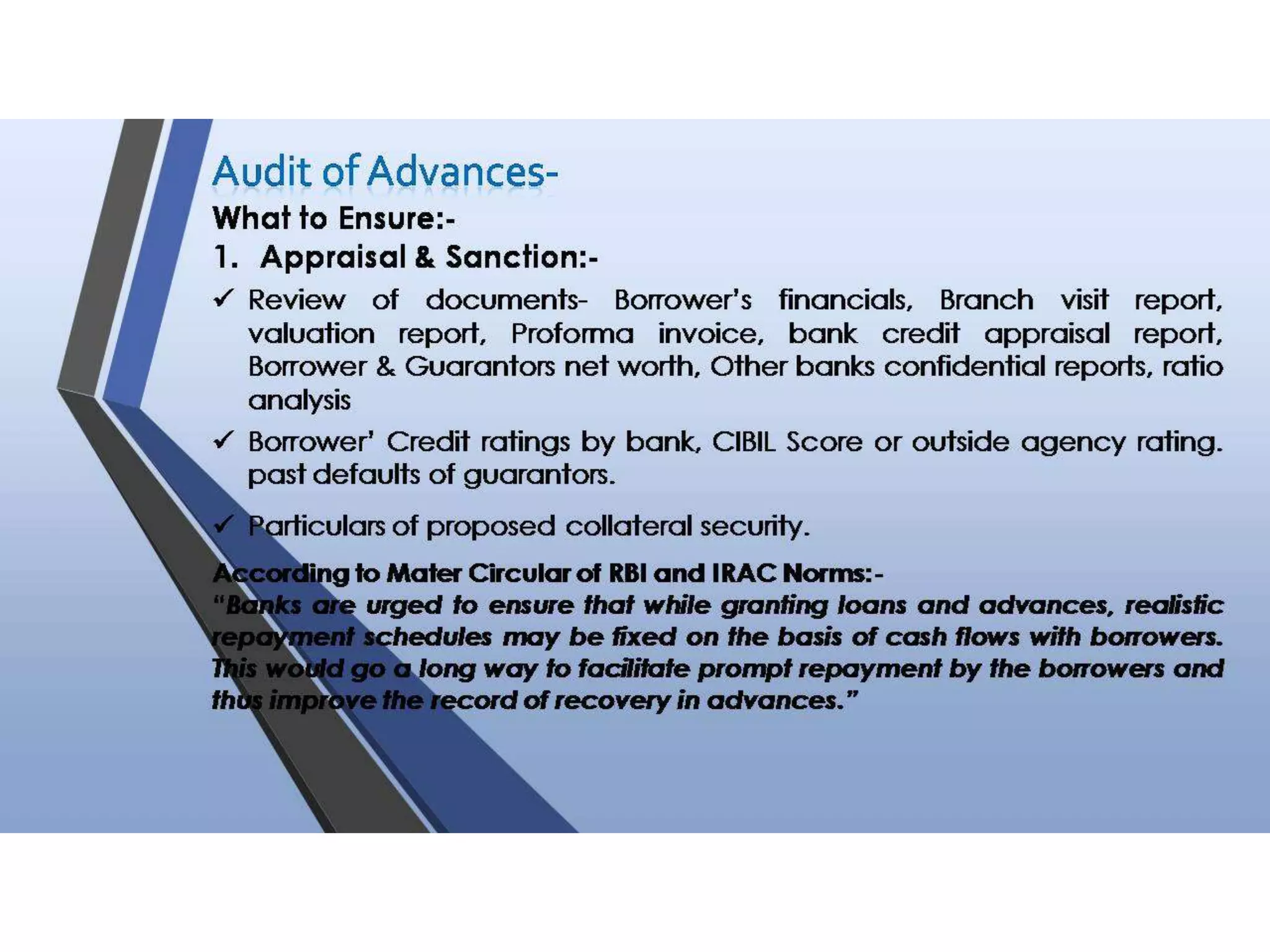Audit of Advances in a Bank